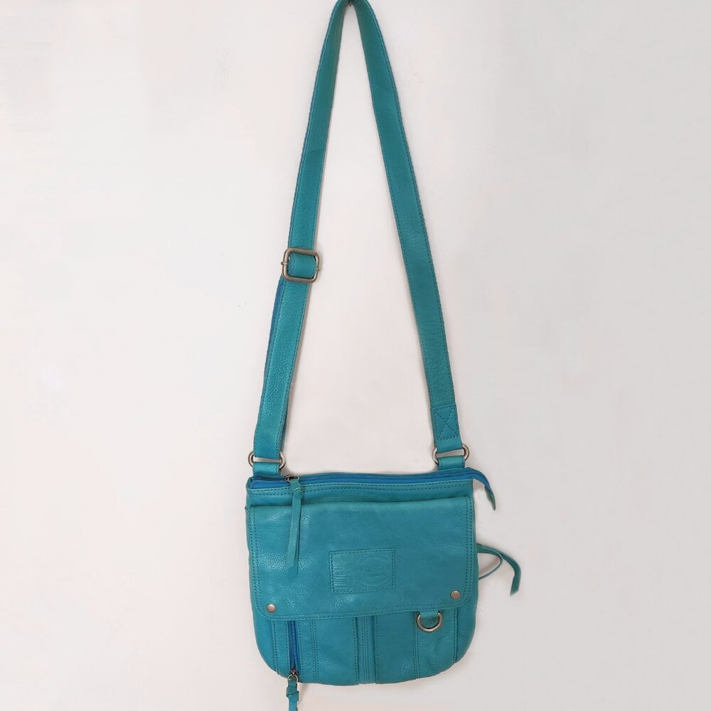 Vintage FOSSIL Morgan Traveler’s Bag Tidal Blue LARGE Crossbody Purse Handbag